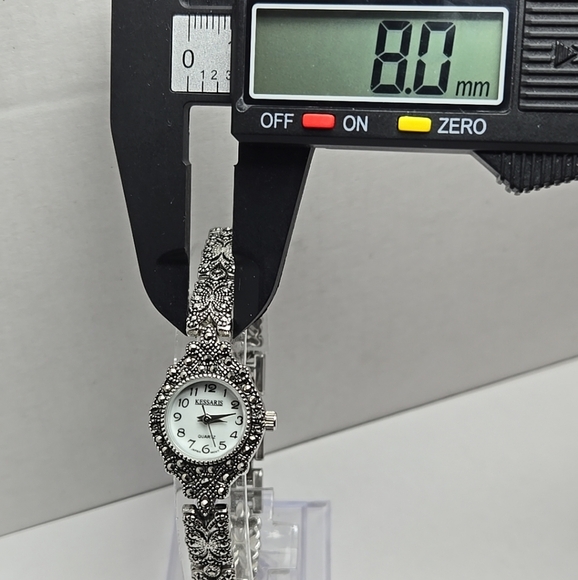 Womens Kessaris Watch 20mm Silver Tone Marcasite Mother of Pearl New Battery - Picture 5 of 9